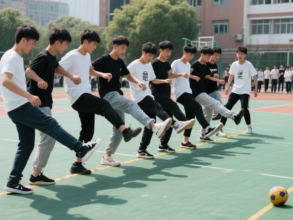 “男生运动会连环踢失误,搭档也惨遭误伤” 连环踢是一种需要身体协调性、团队默契与心